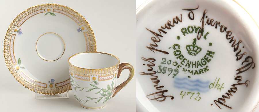 Flora Danica (1790 To 1960) Flat Cup & Saucer Set-Arabis petraea Alpha faeroen