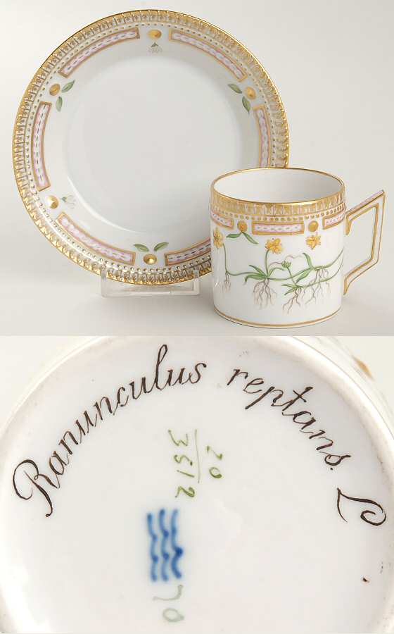 Flora Danica (1790 To 1960) Chocolate Cup & Smooth Saucer-Ranunculus reptans L