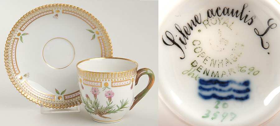Flora Danica (1790 To 1960) Flat Cup & Saucer Set-Silene acaulis L