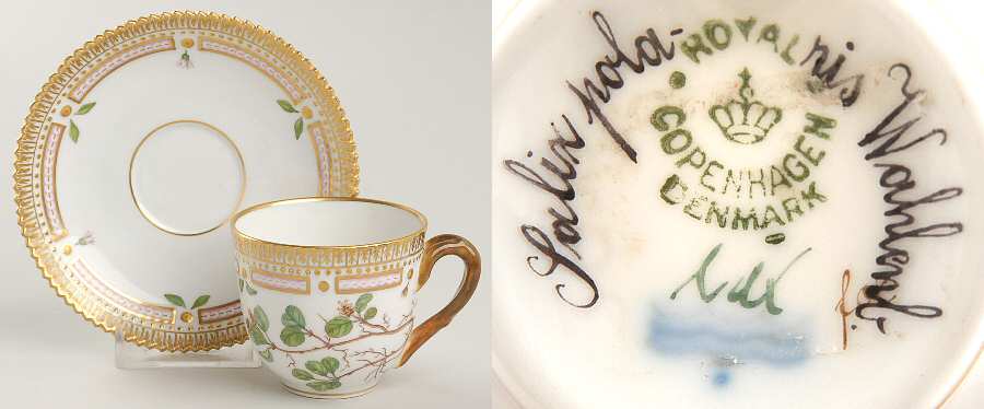 Flora Danica (1790 To 1960) Flat Demitasse Cup & Saucer-Salix polaris Wahlenb