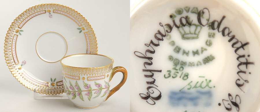 Flora Danica (1790 To 1960) Flat Demitasse Cup & Saucer-Euphrasia Odontitis L