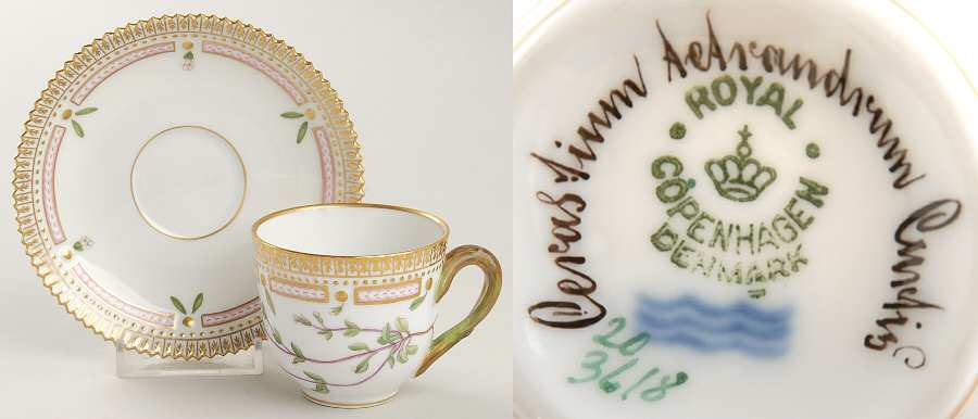 Flora Danica (1790 To 1960) Flat Demitasse Cup & Saucer-Cerastium tetrandrum C