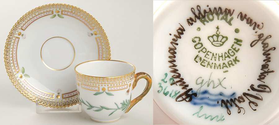 Flora Danica (1790 To 1960) Flat Demitasse Cup & Saucer-Antennaria albina var