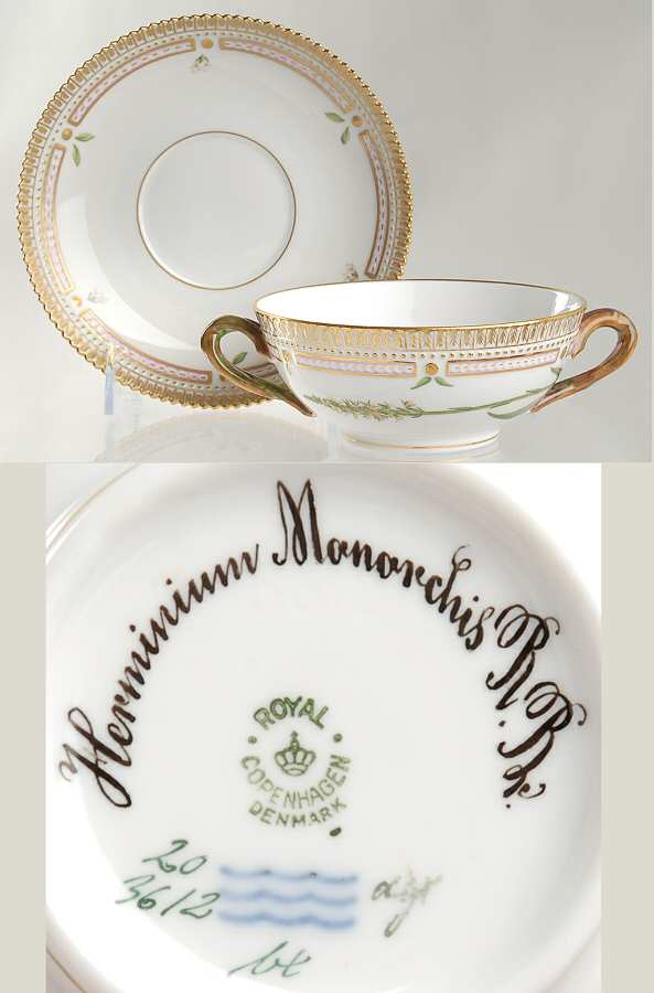Flora Danica (1790 To 1960) Flat Cream Soup & Saucer-Herminium Monorchis R Br