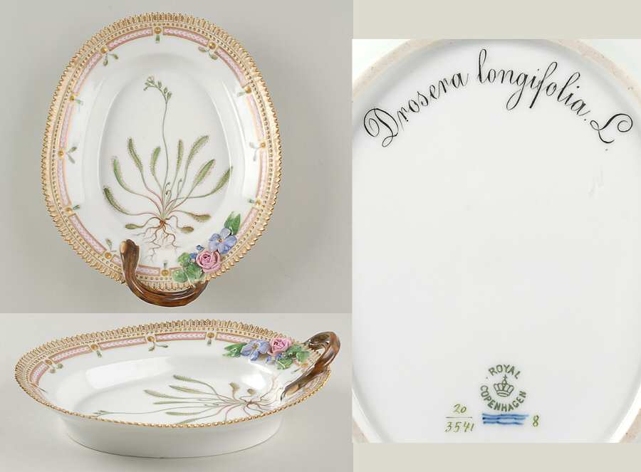 Flora Danica (1790 To 1960) 9" Oval Handled Pickle/Accent-Drosera longifolia L