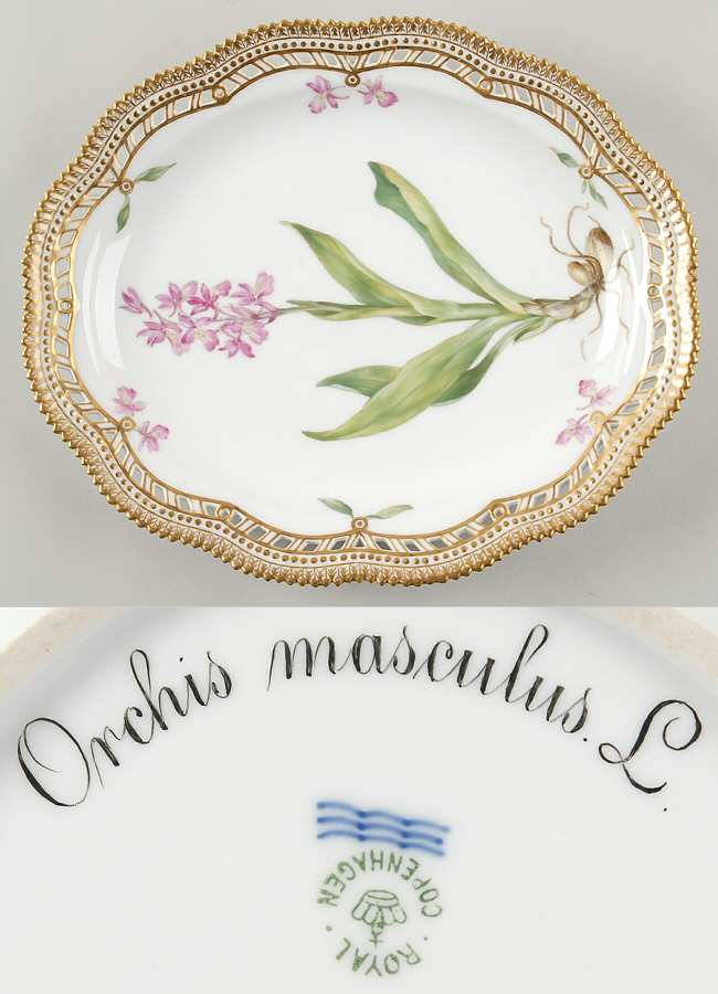 Flora Danica (1790 To 1960) 10" Oval Fruit Stand-Orchis mascula L