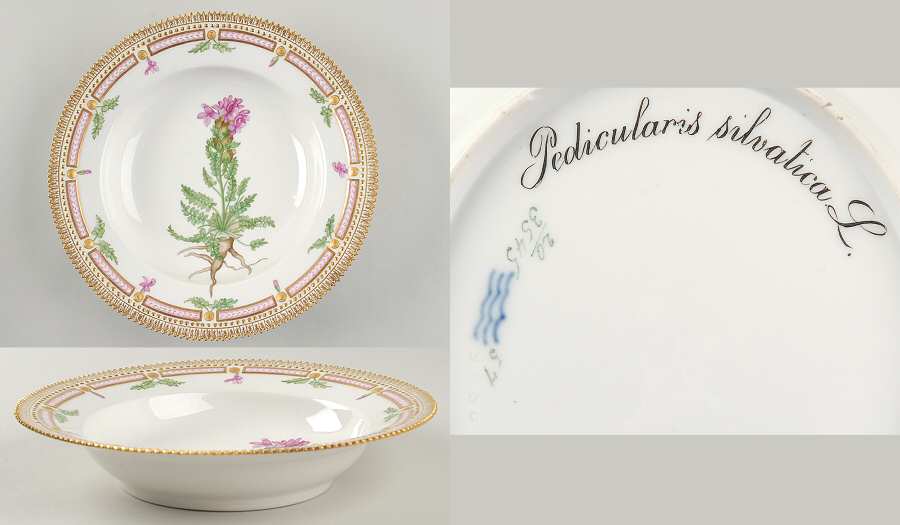 Flora Danica (1790 To 1960) Large Rim Soup Bowl-Pedicularis silvatica L