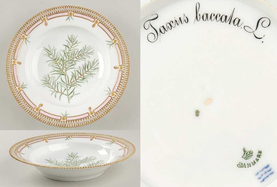 Flora Danica (1790 To 1960) Large Rim Soup Bowl-Taxus baccata L