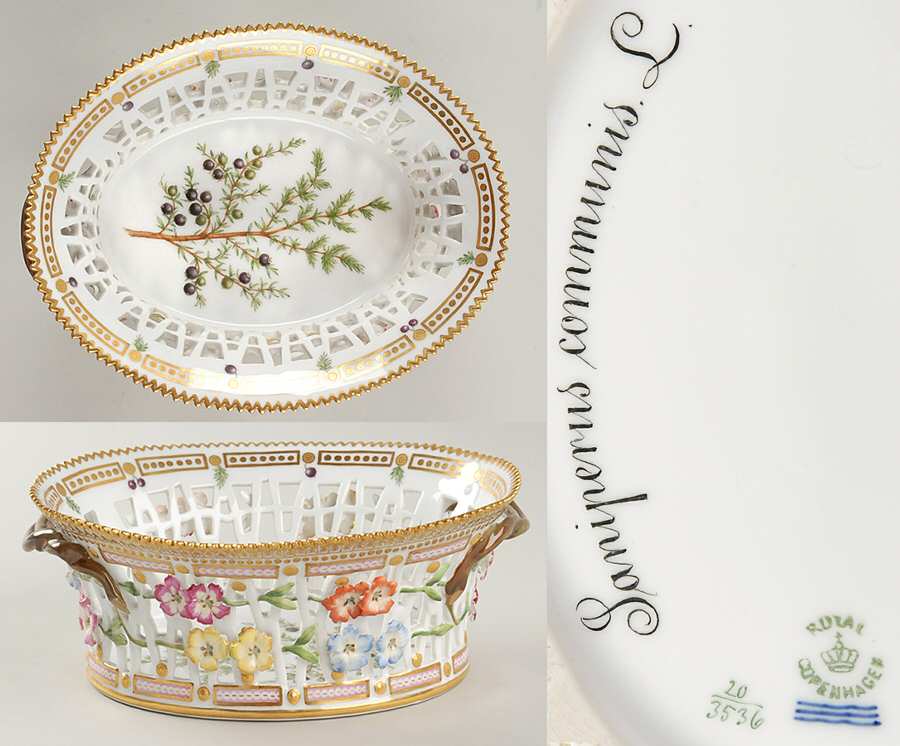 Flora Danica (1790 To 1960) 9" Oval Fruit Basket-Juniperis connunis L