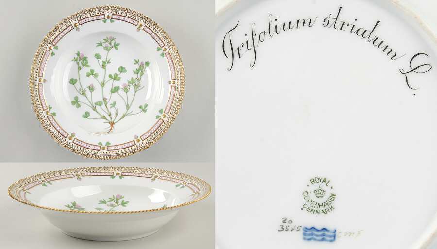 Flora Danica (1790 To 1960) Large Rim Soup Bowl-Trifolium striatum L