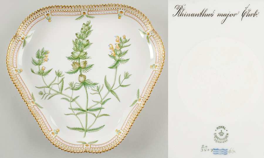 Flora Danica (1790 To 1960) 10" Triangular Salad Serving Bowl-Rhinanthus major