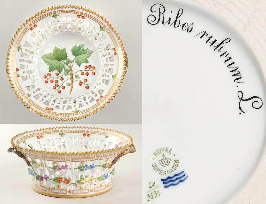 Flora Danica (1790 To 1960) 8" Round Fruit Basket-Ribes rubrum L