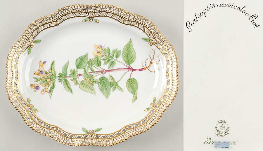 Flora Danica (1790 To 1960) 10" Oval Fruit Stand-Galeopsis versicolor Curt