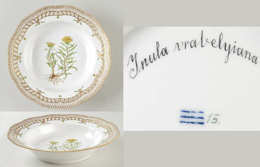 Flora Danica (1790 To 1960) Pierced Large Rim Soup Bowl-Inula vrebelyiana