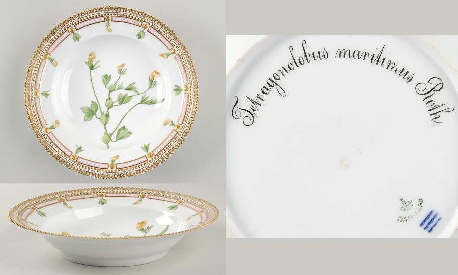 Flora Danica (1790 To 1960) Large Rim Soup Bowl-Tetragonolobus maritimus Roth