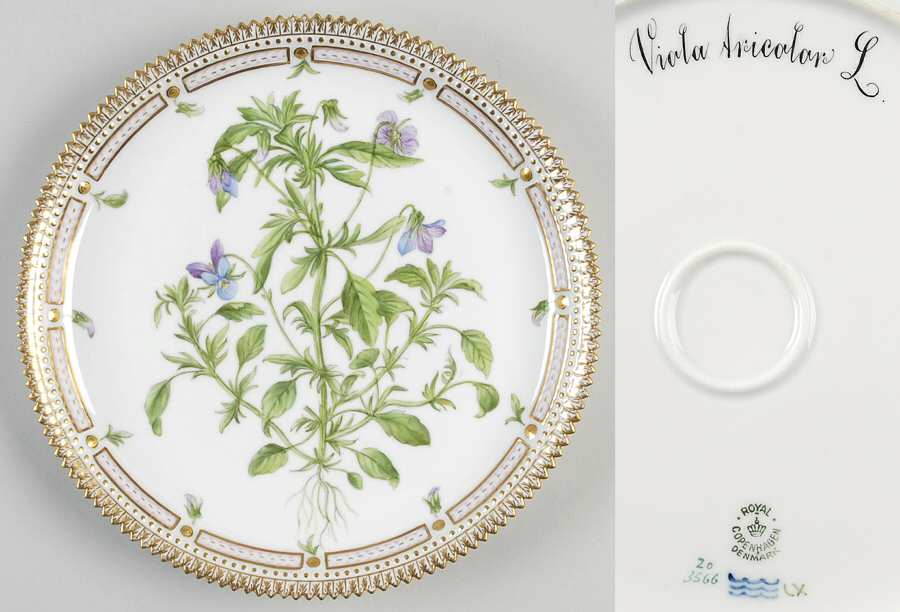 Flora Danica (1790 To 1960) 9" Round Tray-Viola Aricolor L