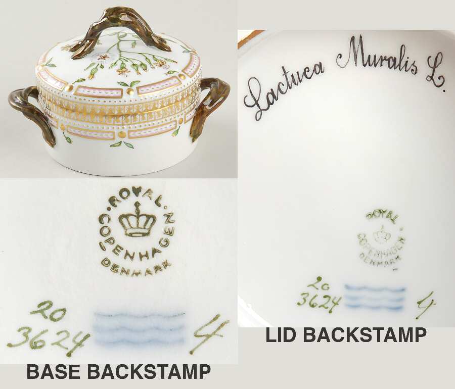 Flora Danica (1790 To 1960) Small Sugar Bowl & Lid-Lactuca Muralis L