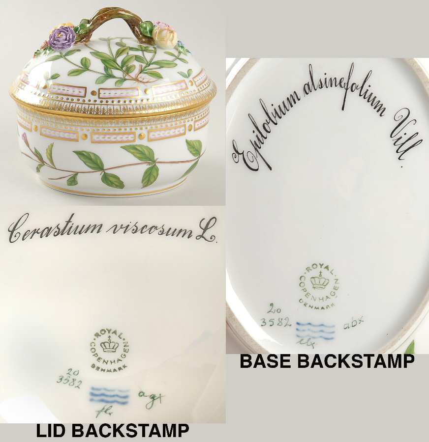 Flora Danica (1790 To 1960) Large Sugar Bowl & Lid-Cerastium vi & Epilobium al
