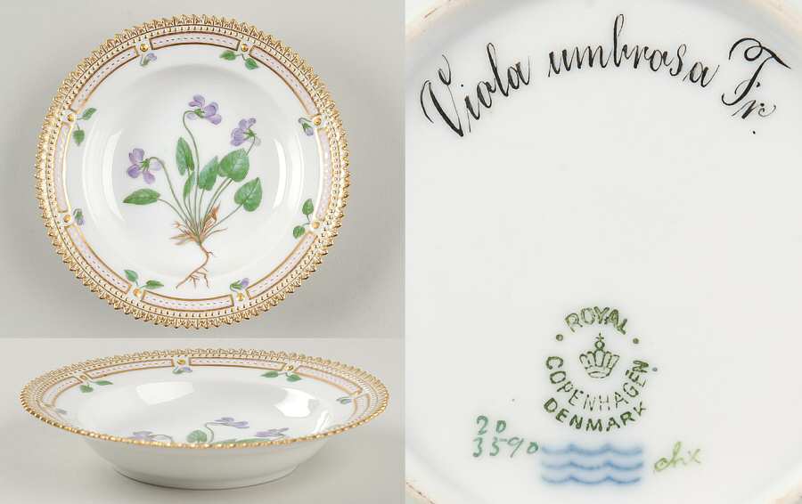 Flora Danica (1790 To 1960) Rim Fruit/Soup Bowl-Viola umbrosa Fr