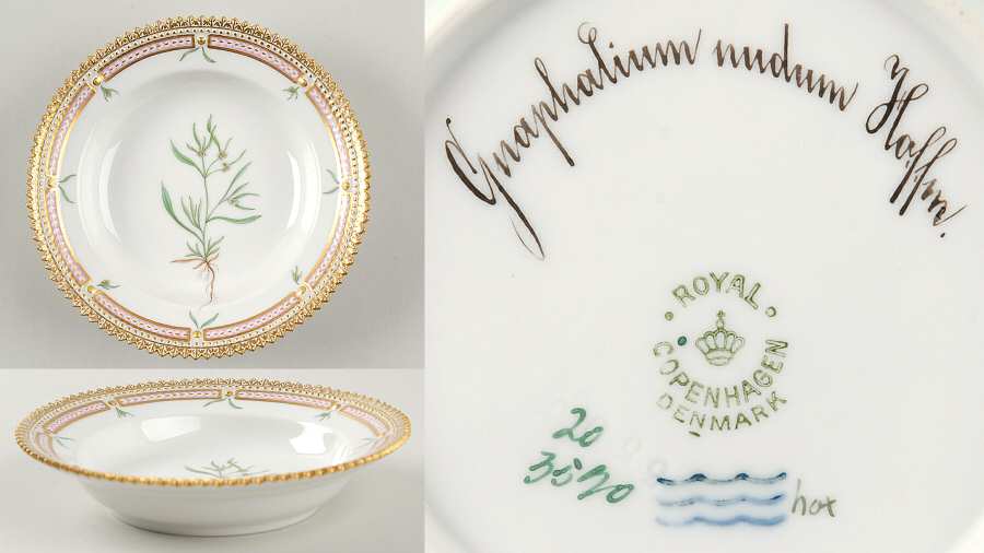 Flora Danica (1790 To 1960) Rim Fruit/Soup Bowl-Gnaphalium nudum Hoffm