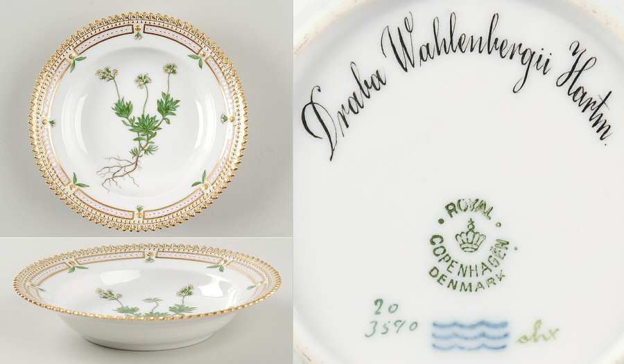 Flora Danica (1790 To 1960) Rim Fruit/Soup Bowl-Draba Wahlenbergii Hartm