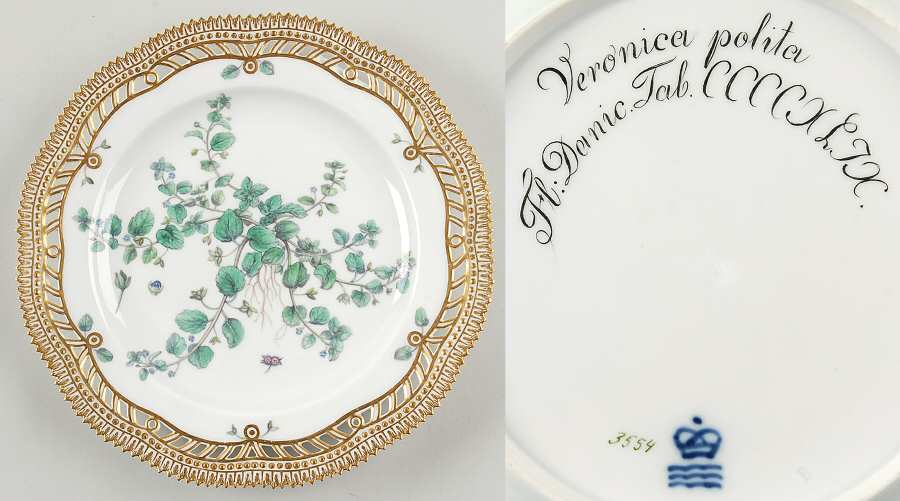 Flora Danica (1790 To 1960) 9" Pierced Luncheon Plate/Fruit St-JM-Veronica pol