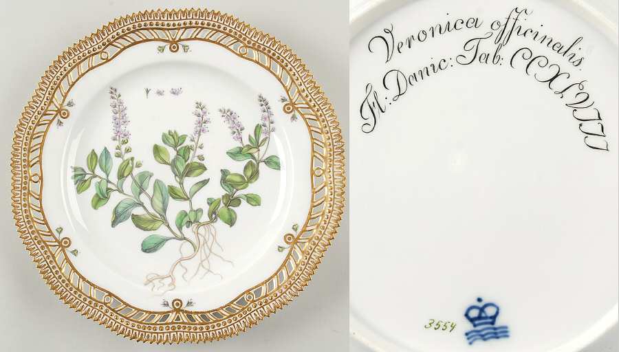 Flora Danica (1790 To 1960) 9" Pierced Luncheon Plate/Fruit St-JM-Veronica off