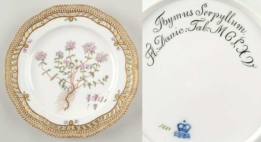 Flora Danica (1790 To 1960) 9" Pierced Luncheon Plate/Fruit St-JM-Thymus Serpy