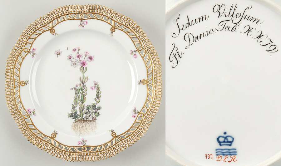 Flora Danica (1790 To 1960) 9" Pierced Luncheon Plate/Fruit St-JM-Sedum Villos