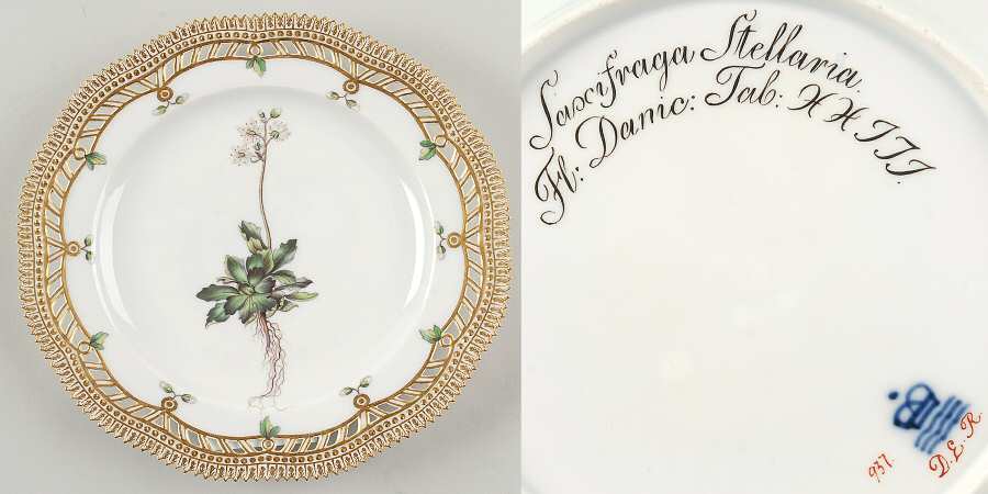 Flora Danica (1790 To 1960) 9" Pierced Luncheon Plate/Fruit St-JM-Saxifraga St