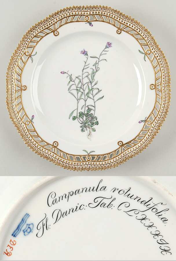 Flora Danica (1790 To 1960) 9" Pierced Luncheon Plate/Fruit St-JM-Campanula r