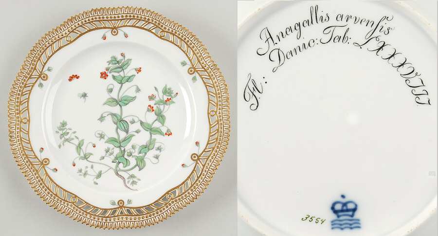 Flora Danica (1790 To 1960) 9" Pierced Luncheon Plate/Fruit St-JM-Anagallis ar