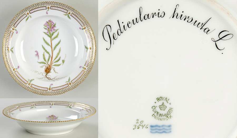 Flora Danica (1790 To 1960) Rim Soup Bowl-Pedicularis hirsuta L