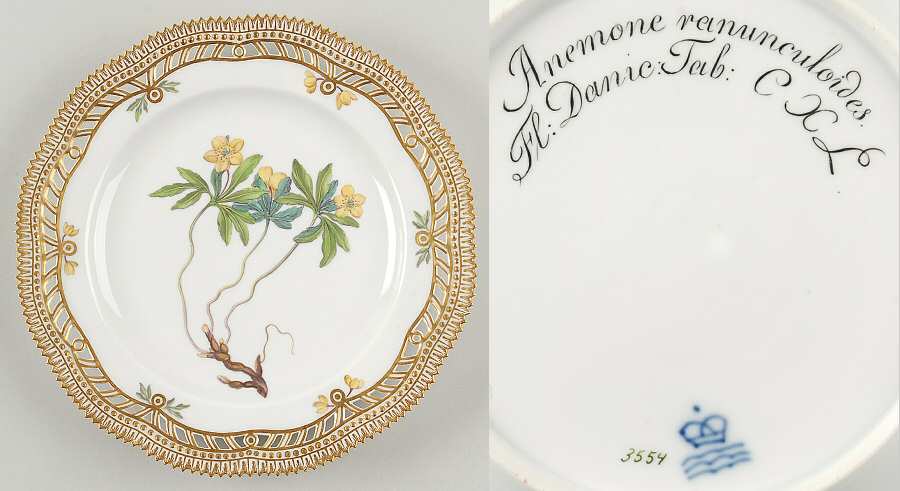 Flora Danica (1790 To 1960) 9" Pierced Luncheon Plate/Fruit St-JM-Anemone ranu
