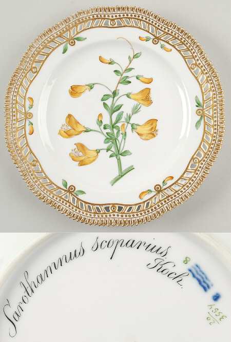 Flora Danica (1790 To 1960) 9" Pierced Luncheon Plate/Fruit Std-Sarothamnus s
