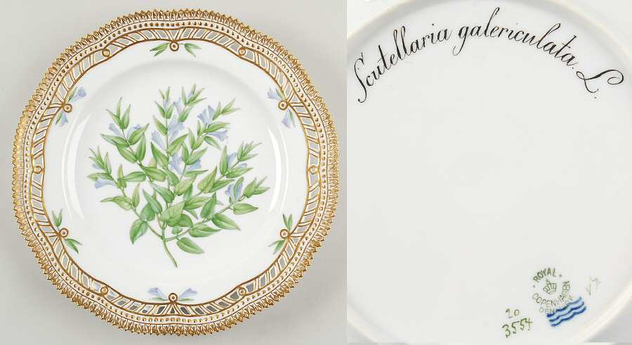 Flora Danica (1790 To 1960) 9" Pierced Luncheon Plate/Fruit Std-Scutellaria ga