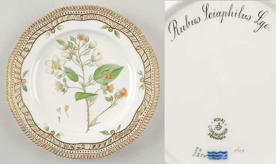 Flora Danica (1790 To 1960) 9" Pierced Luncheon Plate/Fruit Std-Rubus Sciaphil