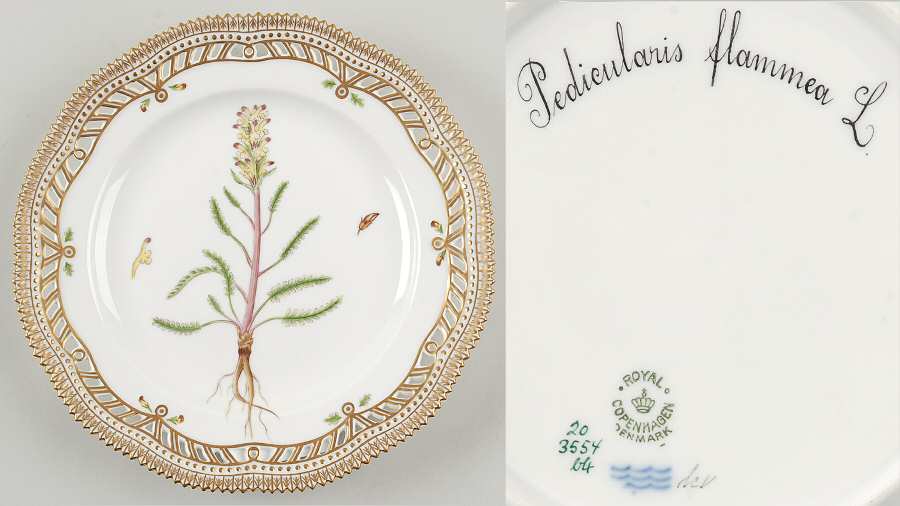 Flora Danica (1790 To 1960) 9" Pierced Luncheon Plate/Fruit Std-Pedicularis fl