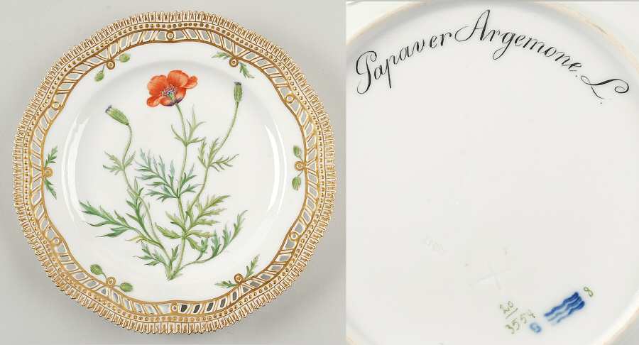 Flora Danica (1790 To 1960) 9" Pierced Luncheon Plate/Fruit Std-Papaver Argem