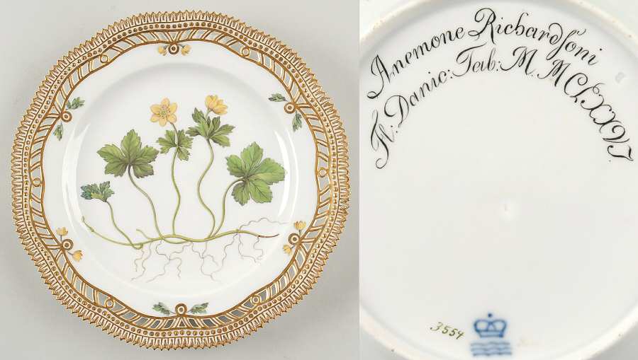 Flora Danica (1790 To 1960) 9" Pierced Luncheon Plate/Fruit St-JM-Anemone Rich