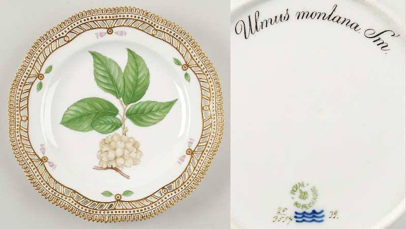 Flora Danica (1790 To 1960) 9" Pierced Luncheon Plate/Fruit Std-Ulmus montana