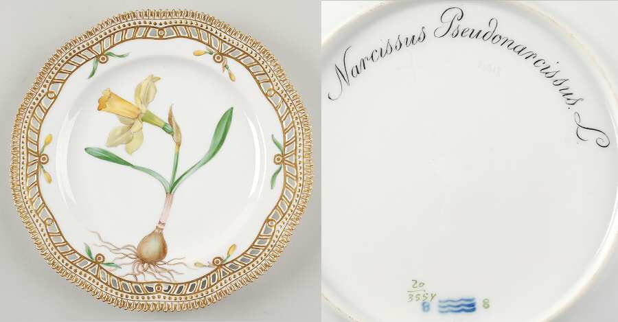 Flora Danica (1790 To 1960) 9" Pierced Luncheon Plate/Fruit Std-Narcissus Pseu