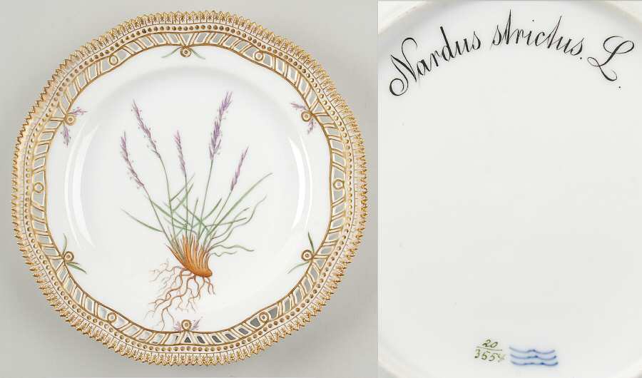 Flora Danica (1790 To 1960) 9" Pierced Luncheon Plate/Fruit Std-Nardus strictu