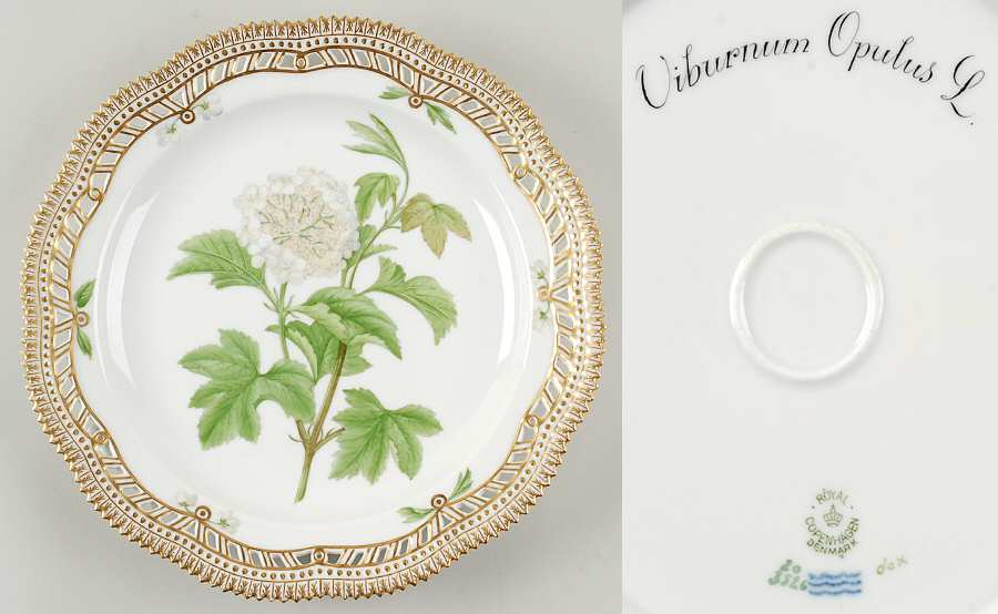 Flora Danica (1790 To 1960) 10" Round Pierced Platter-Viburnum Opulus L