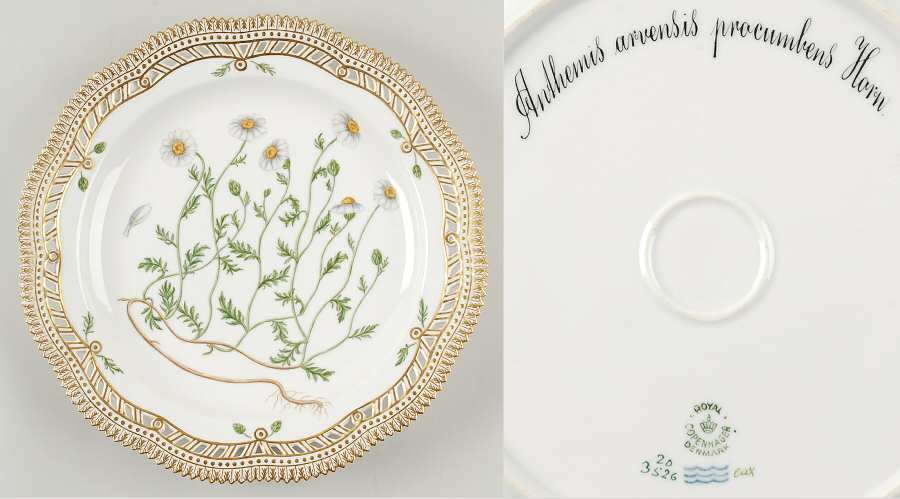 Flora Danica (1790 To 1960) 10" Round Pierced Platter-Anthemis arvensis procum