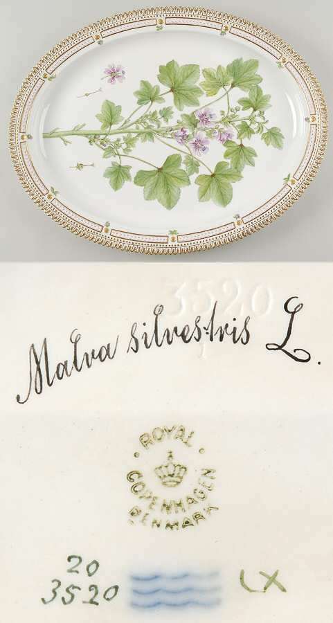 Flora Danica (1790 To 1960) 18" Oval Serving Platter-Malva silvestris L