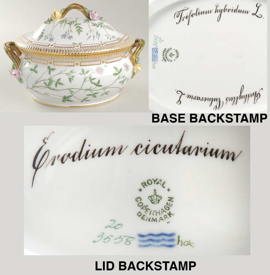 Flora Danica (1790 To 1960) 3 Qt Oval Tureen & Lid-Trifo hyb,Anth Vul,Erod cic