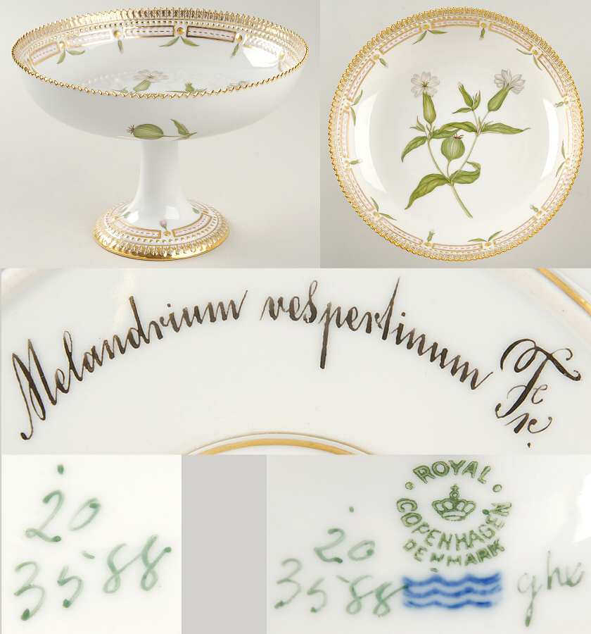Flora Danica (1790 To 1960) Round High Foot Cake Plate-Melandrium vespertinum