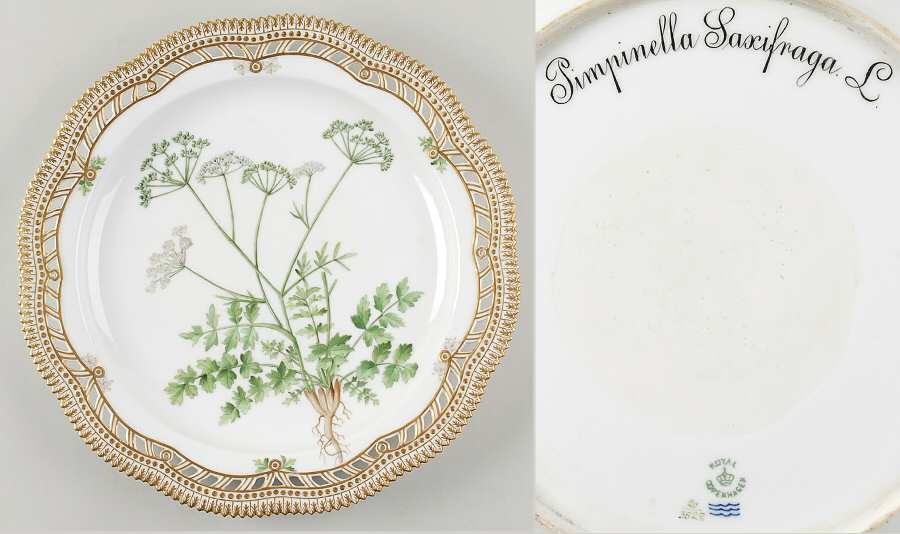 Flora Danica (1790 To 1960) 13" Round Pierced Platter-Pimpinella saxifraga L