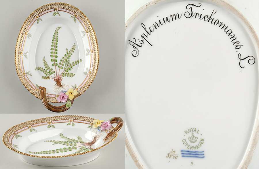 Flora Danica (1790 To 1960) 8" Oval Handled Pickle/Accent-Asplenium Trichomane